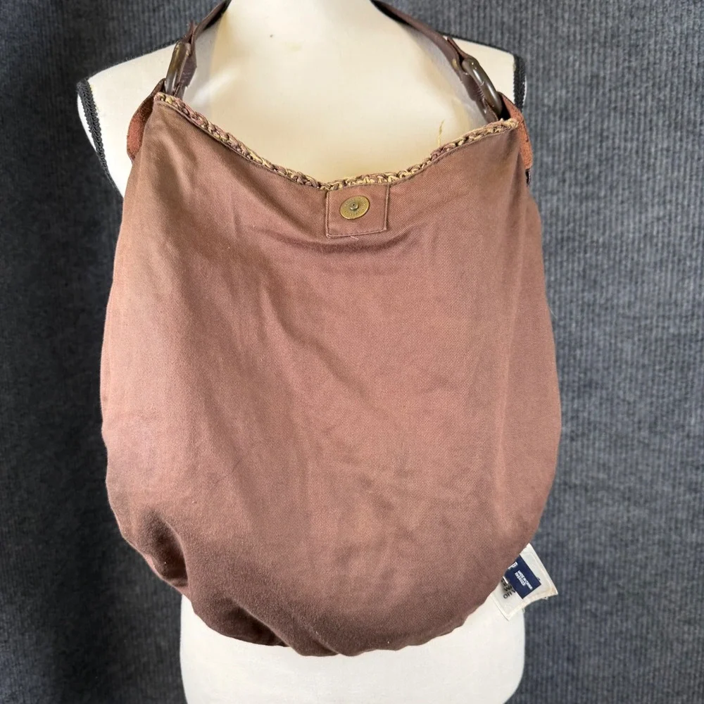 Vintage GAP 2001 Woven Raffia Hobo Bag Brown Leather Strap Textured Boho Earthy